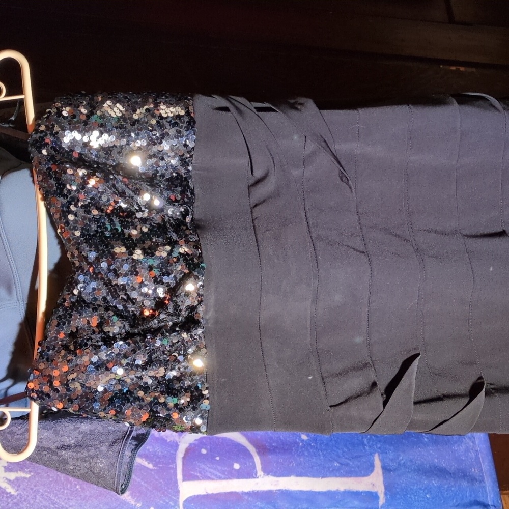 Deb Black and Silver Sequin Strapless Dress